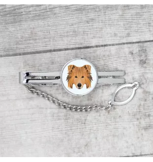 Langhaarcollie, Langhaariger Schottischer Schaferhund - geometrische Krawattennadel mit Bild und Schriftzug von Art-Dog