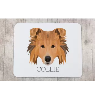Collie Rough, Long-Haired Collie - geometric mouse pad with a picture and text by Art-Dog