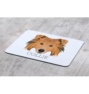 Collie à poil long, Colley à poil long, berger écossais - tapis de souris géométrique avec photo et inscription Art-Dog