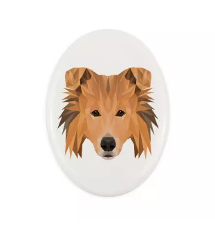 Langhaarcollie, Langhaariger Schottischer Schaferhund - Fliese mit geometrischem Bild und Schriftzug der Marke Art-Dog