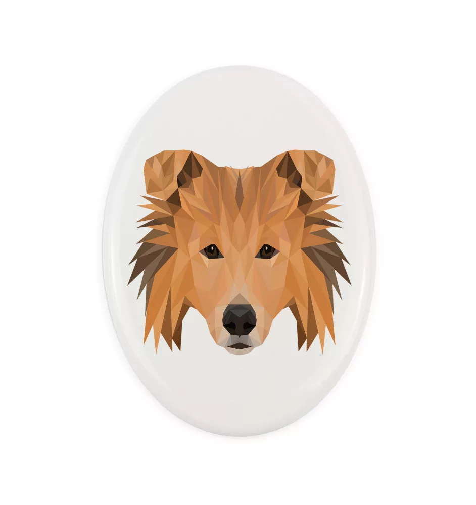 Langhaarcollie, Langhaariger Schottischer Schaferhund - Fliese mit geometrischem Bild und Schriftzug der Marke Art-Dog