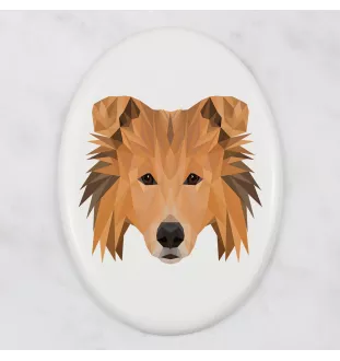 Collie à poil long, Colley à poil long, berger écossais - une plaque avec une photo et un motif géométrique de la marque Art-Dog