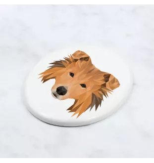 Langhaarcollie, Langhaariger Schottischer Schaferhund - Fliese mit geometrischem Bild und Schriftzug der Marke Art-Dog