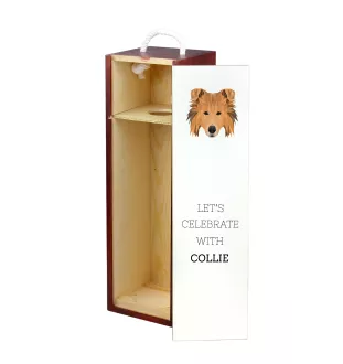 Langhaarcollie, Langhaariger Schottischer Schaferhund - geometrische Box mit einem Bild und Schriftzug für Wein der Marke Art-Dog