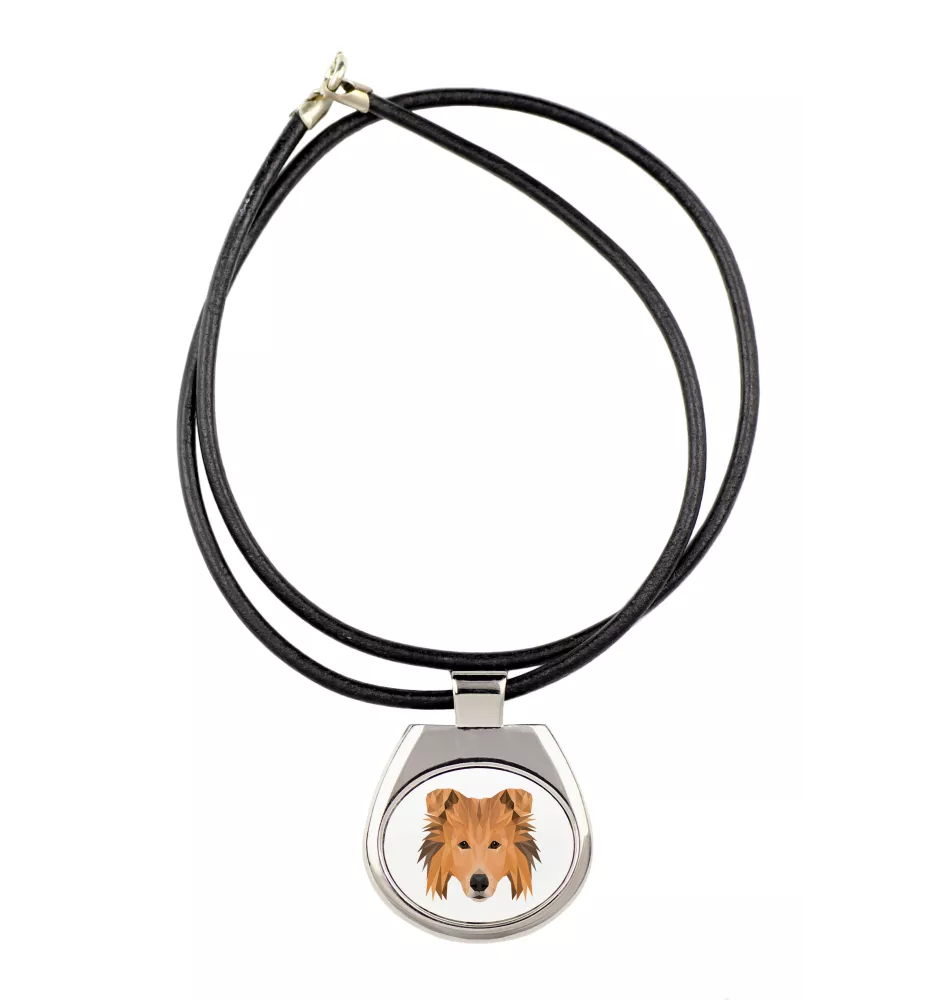 Collie Rough, Long-Haired Collie - necklace with a geometric design and the inscription "Art-Dog"