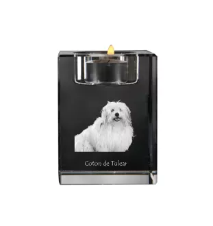 Coton de Tulear, Baumwollhund - Kerzenhalter mit Hundefoto, Teelichthalter aus Kristall, personalisiertes Geschenk der Marke Art-Dog