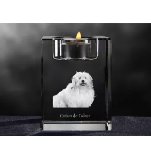 Coton de Tulear - Bougeoir avec photo de chien, porte bougie en cristal, cadeau personnalisé par la marque Art-Dog