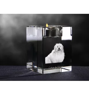 Coton de Tulear, Baumwollhund - Kerzenhalter mit Hundefoto, Teelichthalter aus Kristall, personalisiertes Geschenk der Marke Art-Dog