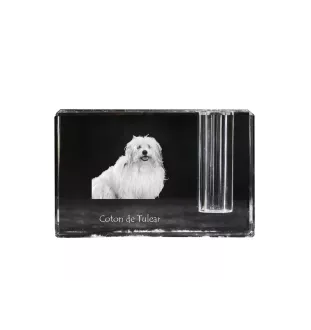 Coton de Tulear, Baumwollhund - Stifthalter, Kristallorganizer mit Hundefoto, einzigartige Schreibtischdekoration der Marke Art-Dog