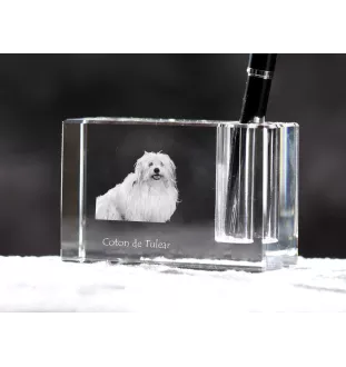 Coton de Tulear, Baumwollhund - Stifthalter, Kristallorganizer mit Hundefoto, einzigartige Schreibtischdekoration der Marke Art-Dog