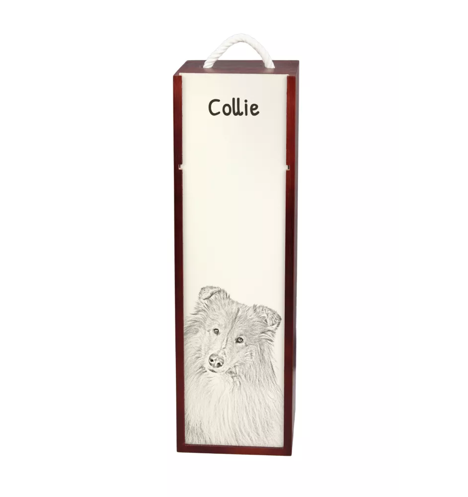 Collie Rough, Long-Haired Collie - wine box with a dog, alcohol box with graphics, personalized gift box from the Art-Dog brand