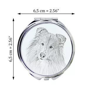 Langhaarcollie, Langhaariger Schottischer Schaferhund - Taschenspiegel mit Hund, personalisierter Taschenspiegel, kompakter Spiegel mit Art-Dog-Logo