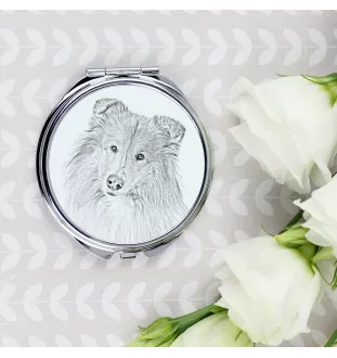 Langhaarcollie, Langhaariger Schottischer Schaferhund - Taschenspiegel mit Hund, personalisierter Taschenspiegel, kompakter Spiegel mit Art-Dog-Logo