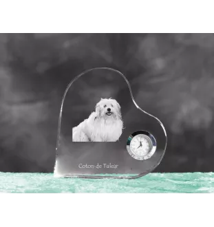 Coton de Tulear, Baumwollhund - Kristalluhr mit einem Hundebild, Herzregal-Uhr, personalisierte Standuhr der Marke Art-Dog