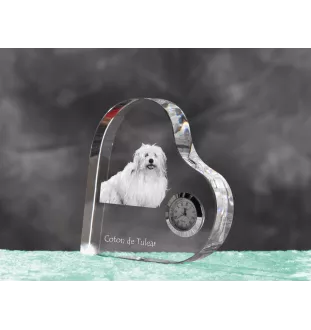 Coton de Tulear, Baumwollhund - Kristalluhr mit einem Hundebild, Herzregal-Uhr, personalisierte Standuhr der Marke Art-Dog