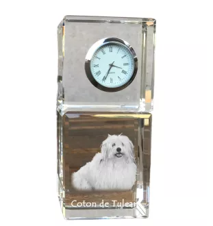 Coton de Tulear - montre en cristal avec photo, photo de chien dans un cristal, horloge de bureau personnalisée de la marque Art-Dog