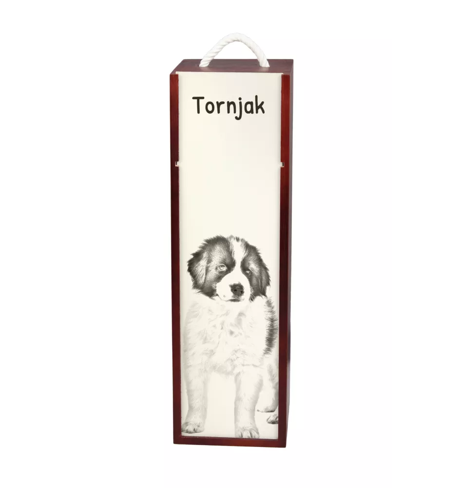 Tornjak, Bosnian And Herzegovinian - Croatian Shepherd Dog - wine box with a dog, alcohol box with graphics, personalized gift box from the Art-Dog brand