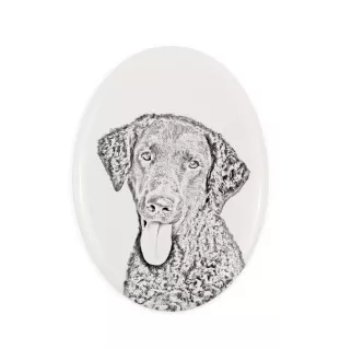Retriever à poil bouclé, Curly Coated Retriever - une plaque commémorative avec une photo de chien, une plaque funéraire avec une impression, une plaque ovale personnalisée de la marque Art-Dog