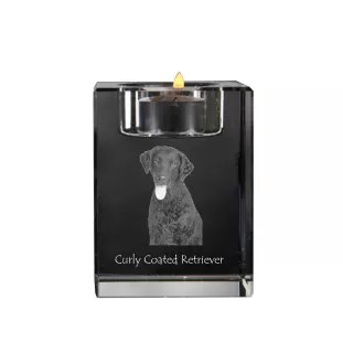 Curly Coated Retriever - Candle holder with dog photo, crystal tealight holder, personalised gift by Art-Dog brand