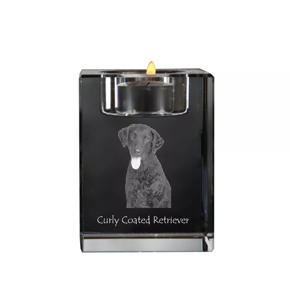 Curly Coated Retriever - Kerzenhalter mit Hundefoto, Teelichthalter aus Kristall, personalisiertes Geschenk der Marke Art-Dog