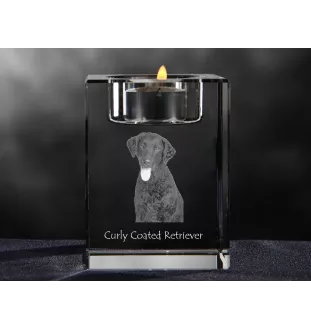 Curly Coated Retriever - Kerzenhalter mit Hundefoto, Teelichthalter aus Kristall, personalisiertes Geschenk der Marke Art-Dog