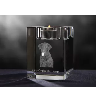 Curly Coated Retriever - Candle holder with dog photo, crystal tealight holder, personalised gift by Art-Dog brand