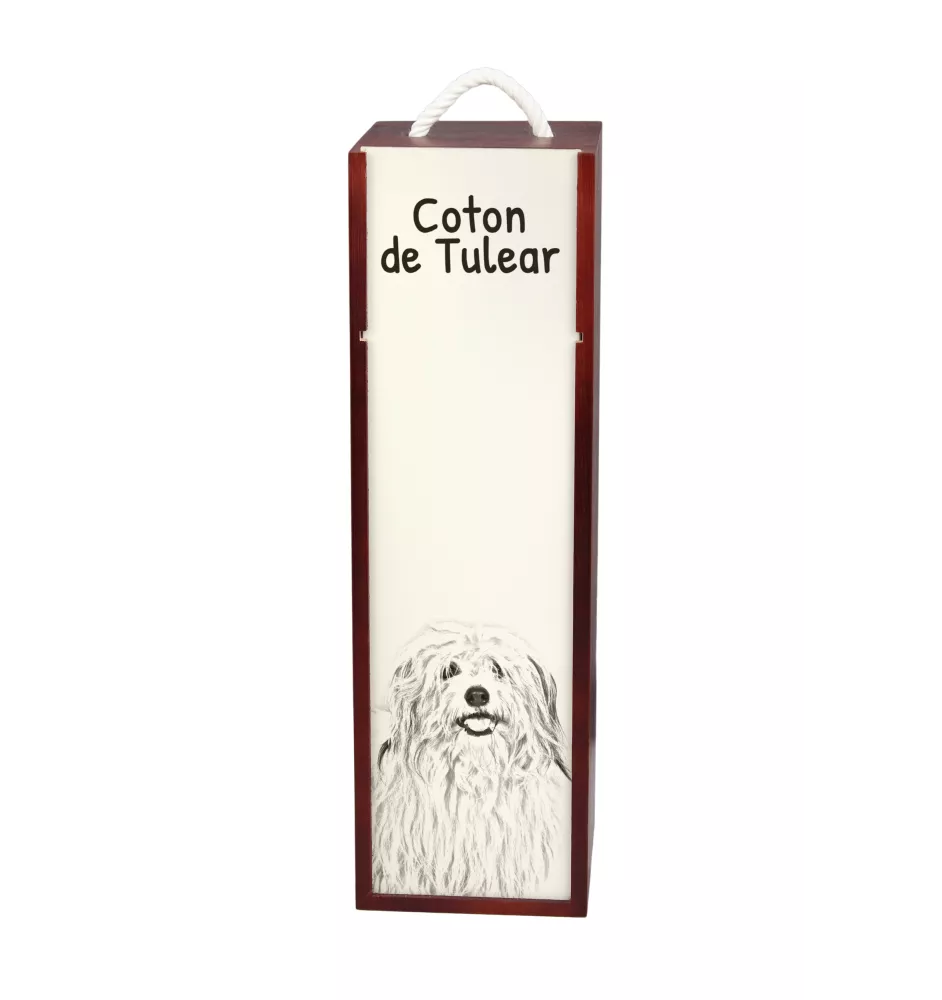 Coton de Tulear - boîte à vin avec chien, boîte à alcool avec graphisme, boîte cadeau personnalisée de la marque Art-Dog