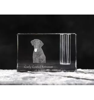 Curly Coated Retriever - Stifthalter, Kristallorganizer mit Hundefoto, einzigartige Schreibtischdekoration der Marke Art-Dog