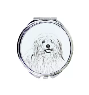 Coton de Tulear, Baumwollhund - Taschenspiegel mit Hund, personalisierter Taschenspiegel, kompakter Spiegel mit Art-Dog-Logo