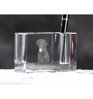 Retriever à poil bouclé, Curly Coated Retriever - Porte-stylos, organiseur en cristal avec photo de chien, décoration de bureau unique par la marque Art-Dog