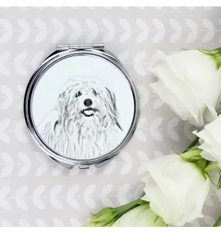 Coton de Tulear, Baumwollhund - Taschenspiegel mit Hund, personalisierter Taschenspiegel, kompakter Spiegel mit Art-Dog-Logo