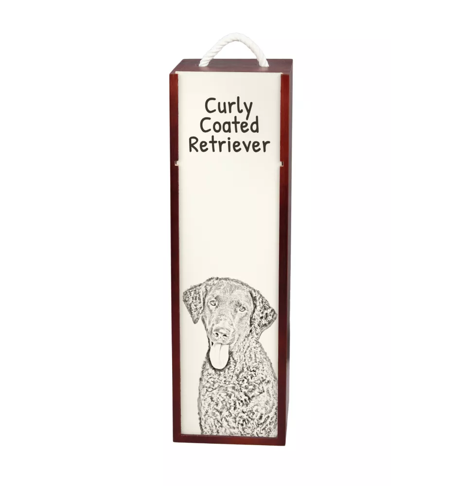 Retriever à poil bouclé, Curly Coated Retriever - boîte à vin avec chien, boîte à alcool avec graphisme, boîte cadeau personnalisée de la marque Art-Dog