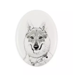 Tschechoslowakischer Wolfhund - Gedenktafel mit einem Foto eines Hundes, Grabplatte mit Druck, personalisierte ovale Platte der Marke Art-Dog