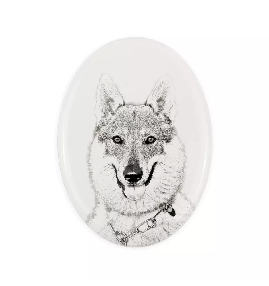 Tschechoslowakischer Wolfhund - Gedenktafel mit einem Foto eines Hundes, Grabplatte mit Druck, personalisierte ovale Platte der Marke Art-Dog