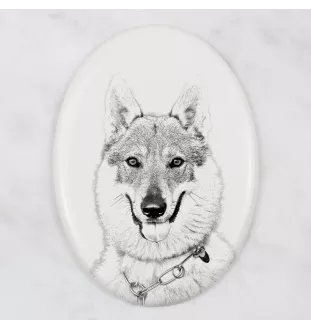 Tschechoslowakischer Wolfhund - Gedenktafel mit einem Foto eines Hundes, Grabplatte mit Druck, personalisierte ovale Platte der Marke Art-Dog