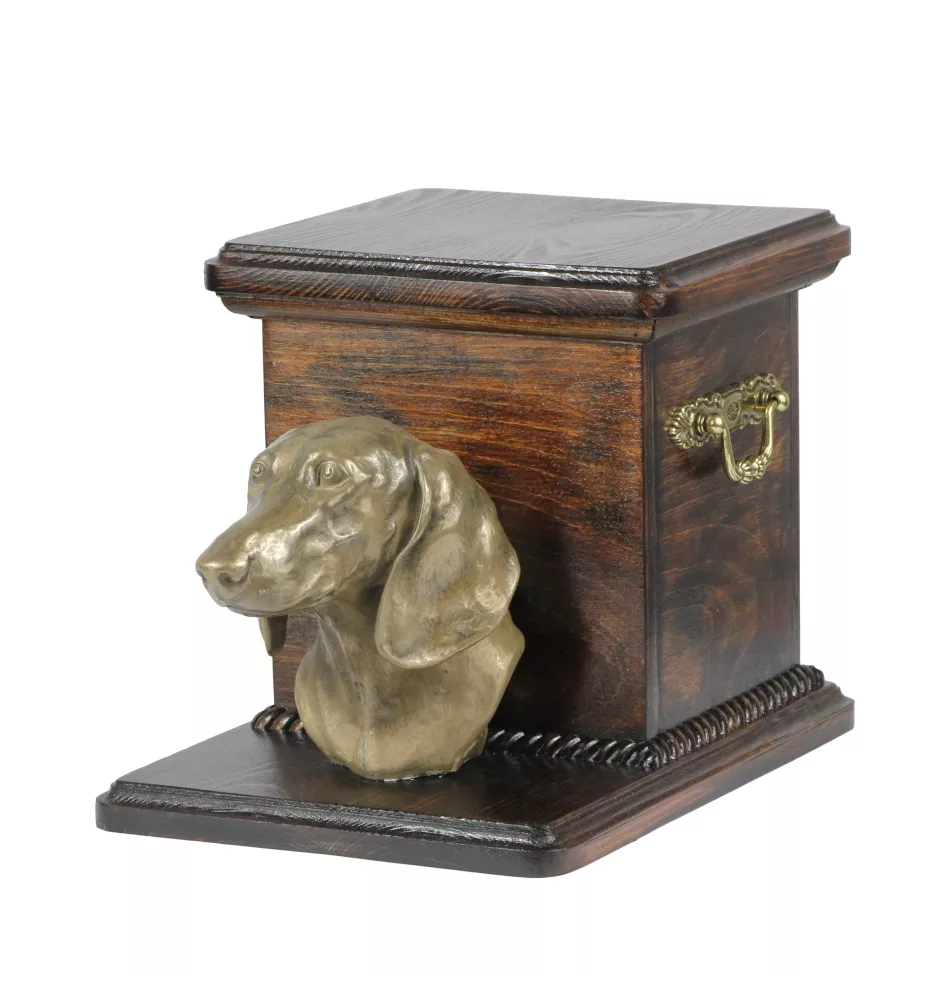 Dachshund - urn for dog ashes with a statuette, elegant urn for a dog, unique urn with a bust of a dog by Art-Dog brand