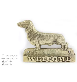 Dachshund - a door sign with a dog, a brass welcome plaque, a unique sign with the inscription Welcome from the Art-Dog brand