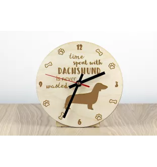 Dackel - Hundeuhr, Holzuhr, Wanduhr für Hundefreunde, Tisch- und Regaluhr, Art-Dog