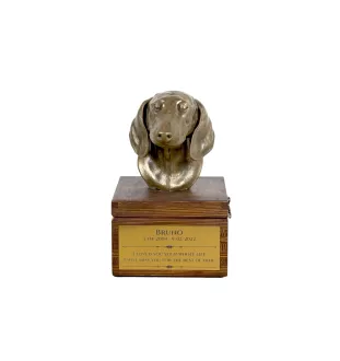 Dachshund - urn for dog ashes with a statuette, small urn for a dog, personalized urn with a bust of a dog by Art-Dog brand