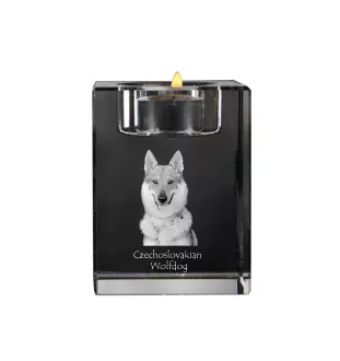 Czechoslovakian Wolfdog, Czechoslovak Vlcak - Candle holder with dog photo, crystal tealight holder, personalised gift by Art-Dog brand