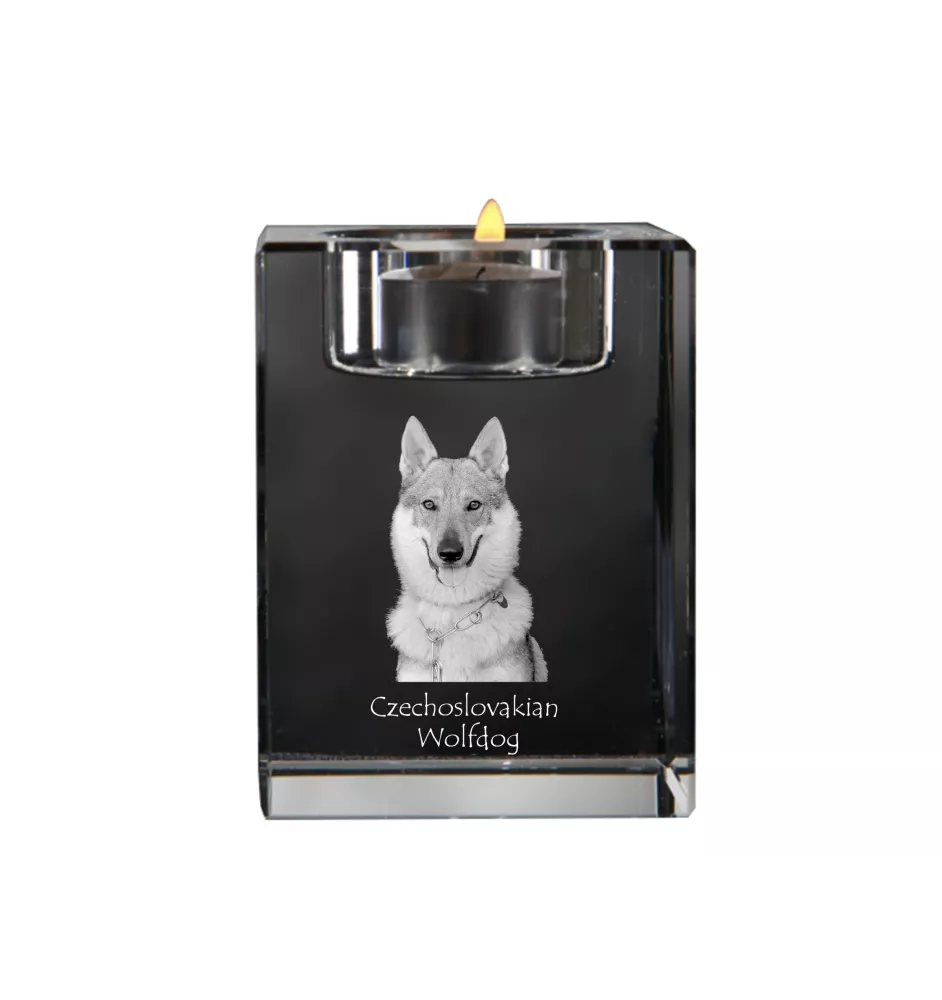 Tschechoslowakischer Wolfhund - Kerzenhalter mit Hundefoto, Teelichthalter aus Kristall, personalisiertes Geschenk der Marke Art-Dog