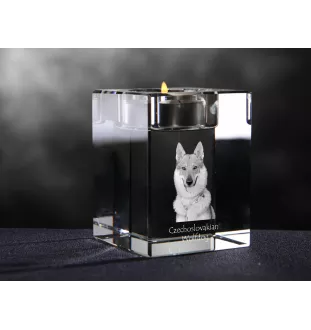 Chien loup tchécoslovaque - Bougeoir avec photo de chien, porte bougie en cristal, cadeau personnalisé par la marque Art-Dog