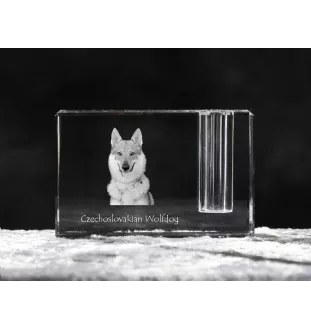 Tschechoslowakischer Wolfhund - Stifthalter, Kristallorganizer mit Hundefoto, einzigartige Schreibtischdekoration der Marke Art-Dog