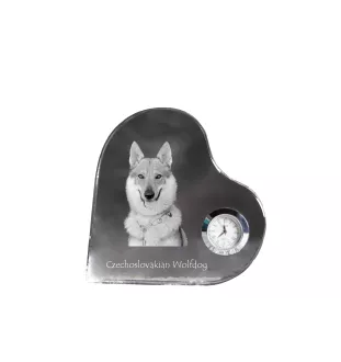 Czechoslovakian Wolfdog, Czechoslovak Vlcak - crystal clock with a dog picture, heart-shaped shelf clock, personalized standing clock by Art-Dog brand
