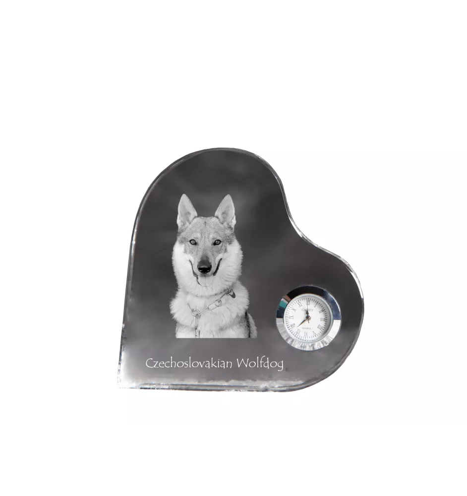 Chien loup tchécoslovaque - horloge en cristal avec une photo de chien, horloge de table en forme de cœur, horloge debout personnalisée de la marque Art-Dog