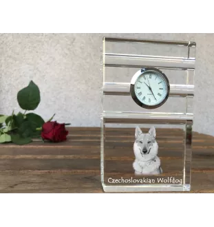 Czechoslovakian Wolfdog, Czechoslovak Vlcak - glass clock with a photo, photo of a dog in crystal, personalized standing office clock by Art-Dog brand