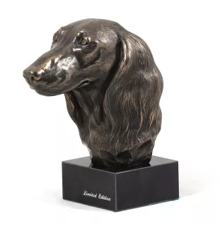Dachshund Langhaar, Dackel, Teckel - Hundestatue, Büste auf Steinsockel, Skulptur, Trophäe für Hundeausstellung der Marke Art-Dog
