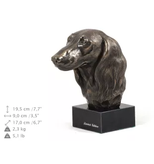 Dachshund Long-haired, Wiener dog, Badger dog - Dog statue, bust on stone base, sculpture, trophy for dog show by Art-Dog brand