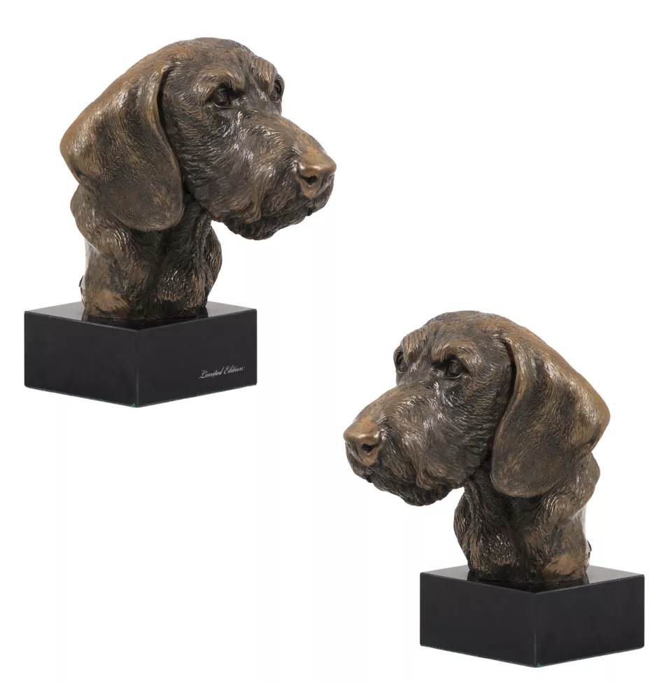 Dachshund Wire-haired, Wiener dog, Badger dog - Dog statue, bust on stone base, sculpture, trophy for dog show by Art-Dog brand