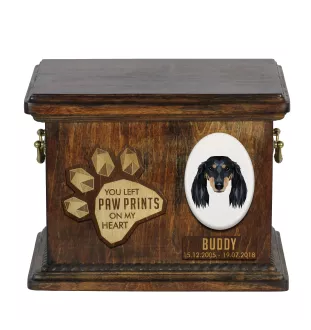 Dachshund Long-haired, Wiener dog, Badger dog - urn for dog ashes, personalized urn with engraving, commemorative box for dog ashes by Art-Dog brand